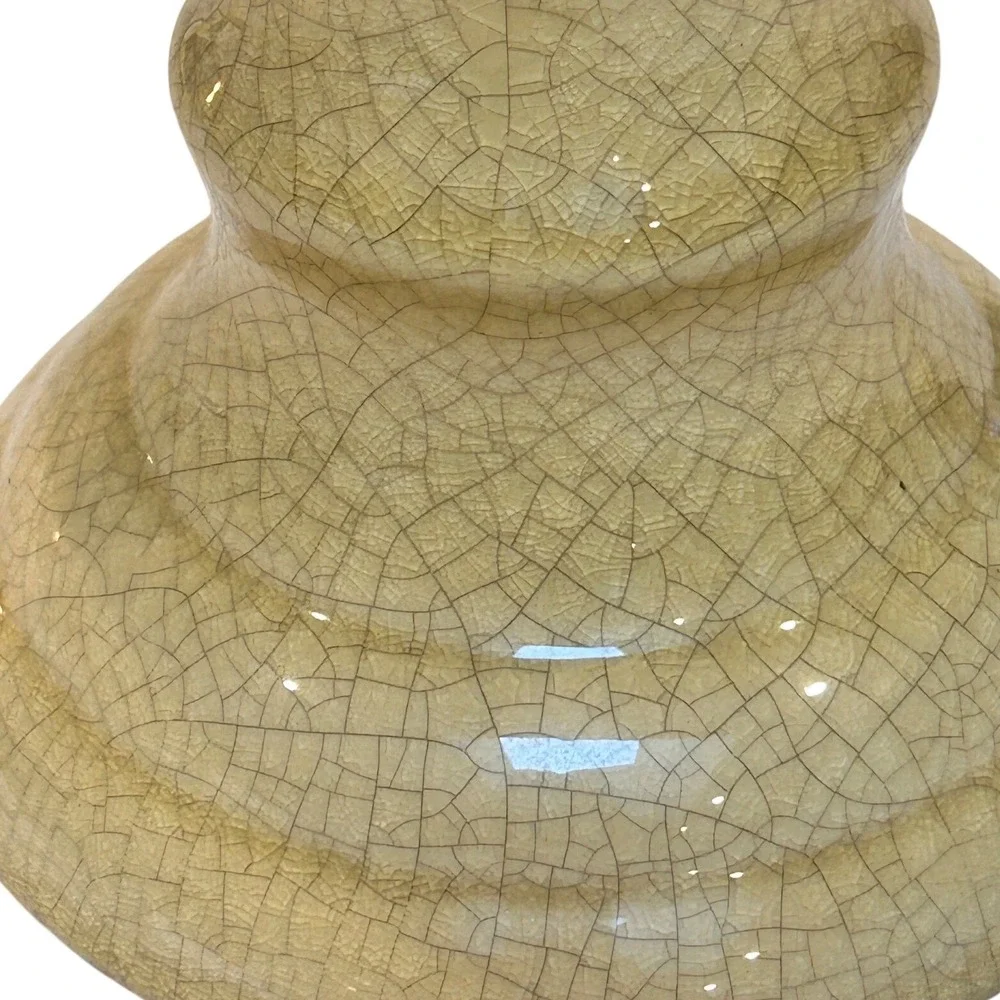 Yellow Ceramic Crackle Glaze Pillar Candle Holder Pedestal Stand 8.5in